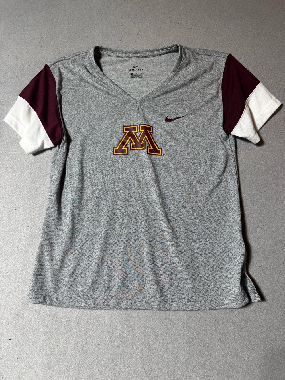Nike Women’s Gray V-Neck Minnesota 'M' Jersey with Maroon and White Sleeves